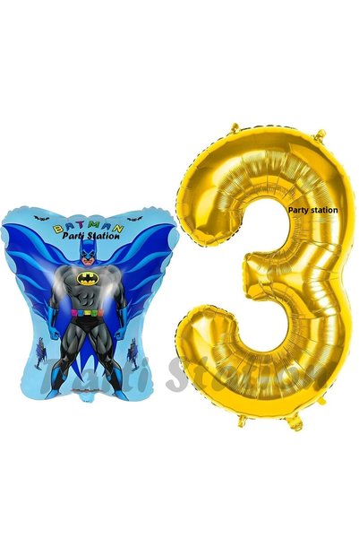 Parti Station Batman Concept 3 Years Old Balloon Set Batman Bat and Gold Numb...
