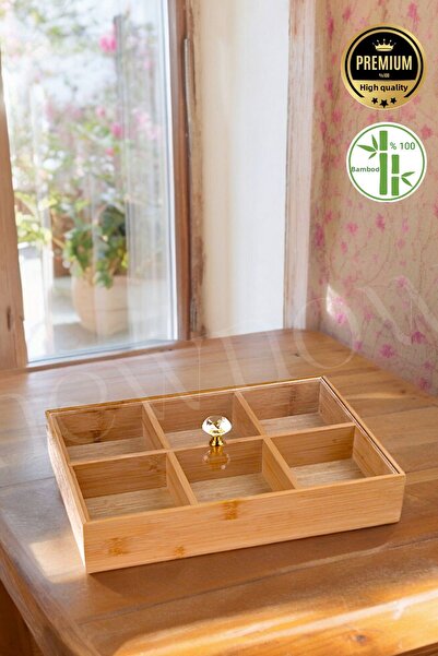 NEWNOW 6-Compartment Bamboo Nuts Storage Plate - Organizer and Jewelry Organizer