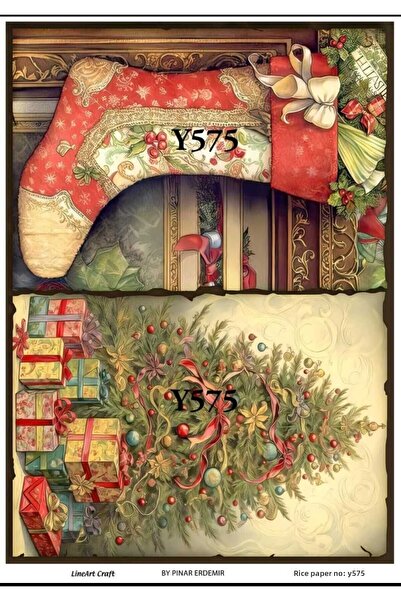 LİNEART ورق ديكوباج نحاسي بنمط عيد الميلاد رقم: YILBAŞI575 - 29X42 سم