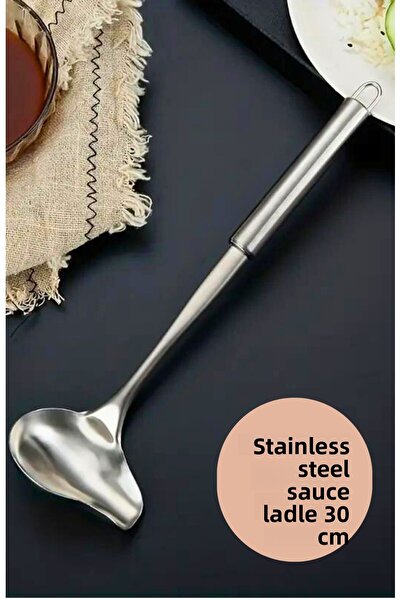 BRE HOME ملعقة ملعقة صلصة بمقبض طويل 30 سم مع فم بطة من الفولاذ المقاوم للصدأ