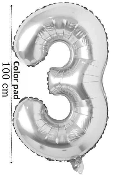 renk party Foil Balloon 3 Digit Helium Balloon 100 Cm Silver Color - 3 Year O...