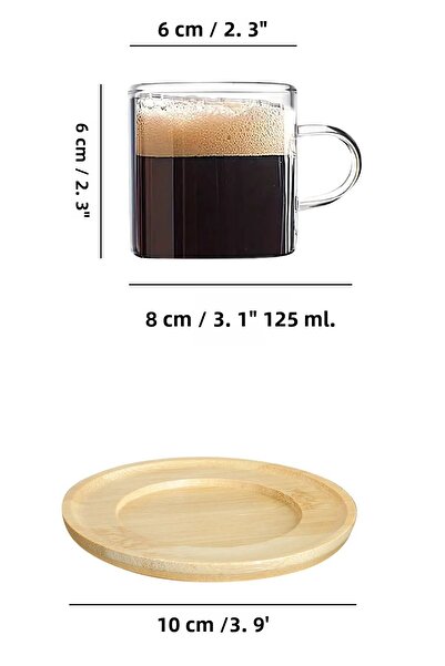ALBETTO Espresso Cup Set of 6 Cups and Bamboo Coasters Set of 6