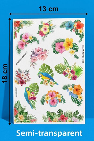 One Little Happiness Set de autocolante semi-transparente cu flori tropicale ...