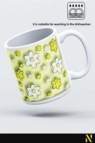 nilizma Daisy Flower Patterned Colorful Mug – 330 ml Mug |   Stylish and Durable Design