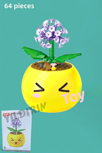 YILDIRIM OYUNCAK Micro Block Flowers in a Pot 64 Piece Building Block - Mini Block Set with Decorative Pots Lego Flower Emoji
