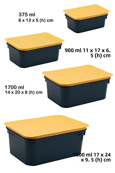 Fesya Home TETRA 4-Pack (375-900-1700-3000 ML) Storage Container with Lid - Petrol Blue