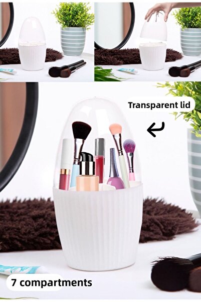 Bayev Λευκό πινέλο μακιγιάζ και οργανωτή καλλυντικών 7 θέσεων Συλλεκτική οργάνωση με διαφανές καπάκι