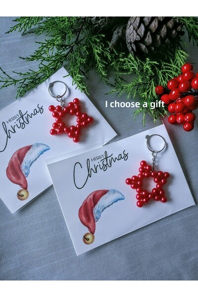 HappyDay Tasarım Organizasyon New Year's Gift 5 Pieces of Red Star Keychain