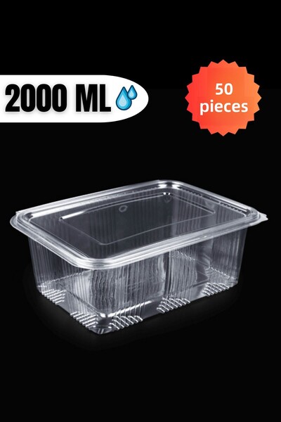 YOK YOK AMBALAJ Disposable Storage Container with Plastic Lid Leak Proof Container 2000 ml 50 Pieces