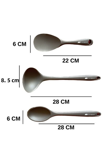 Multiamo Hard Tip Heat Resistant Fireproof Nonstick Silicone Spoon Set 3 Pieces 28cm/22cm Spoon 28cm Ladle