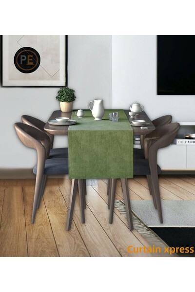 Perdexpress Soft Concept Velvet Textured Khaki Green Runner