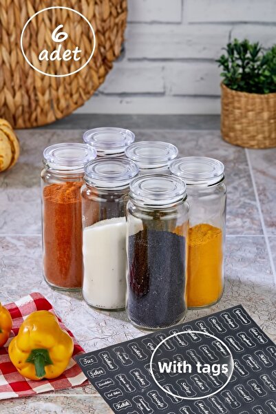 FBZhome 6-Piece Large Size Glass Jar Storage Container Spice Jar Set Super Se...