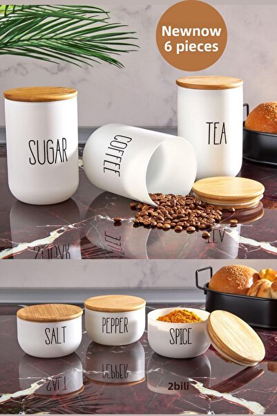 NEWNOW طقم برطمانات توابل زجاجية فاخرة مكون من 6 قطع، حاوية تخزين للبرطمان، ط...