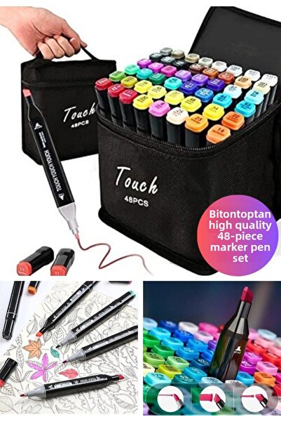 BiTon Toptan Set of 48 Double Tatraled Marker Pens Art Architecture and Graph...