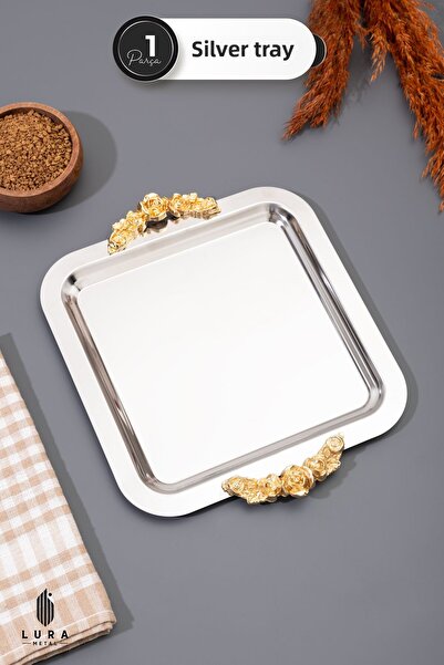 Skygo 6-Piece Rose Silver Chrome Coffee Presentation Tray Set 22 cm – Elegant Presentation Bowl, Silver Serving Tray Set