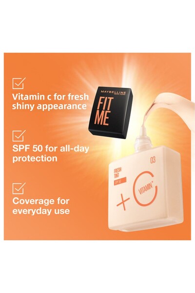 Maybelline New York كريم أساس Fit Me Fresh Tint SPF 50 مع فيتامين C المفتح، 5.6