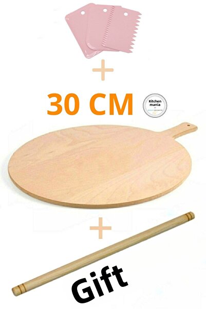 Kitchen Mania لوح خشبي 30 سم - لوح تقطيع - تقديم البيتزا - لف العجين - شوبك هدية