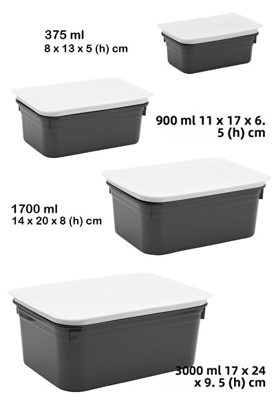Fesya Home Tetra 4-Piece (375-900-1700-3000 ml) Storage Container with Lid - Anthracite
