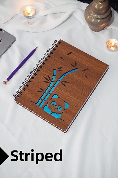 markcat Panda Themed Lined Wooden Cover Agenda and School Notebook - A5 (120 ...
