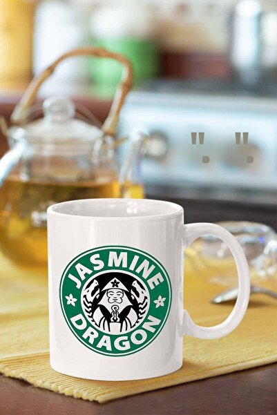 Piktorya كوب أبيض مطبوع عليه تنين الياسمين