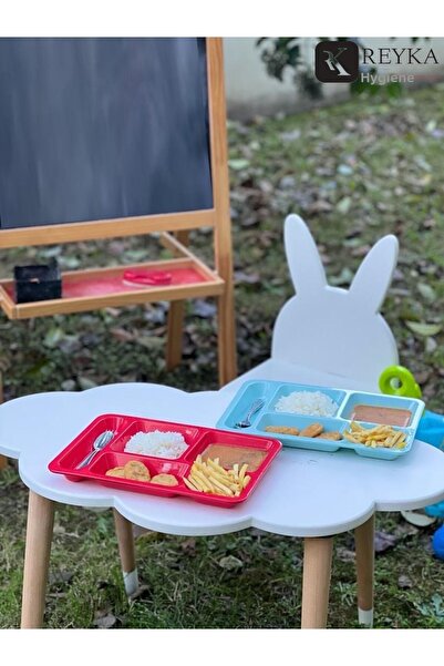 REYKA HİJYEN 5-Eye Dining Hall Children's Serving Polycarbonate Plate - Unbreakable Table D'Hôte, Plate, Table D'Hôte 5 Compartments (50 Pieces)