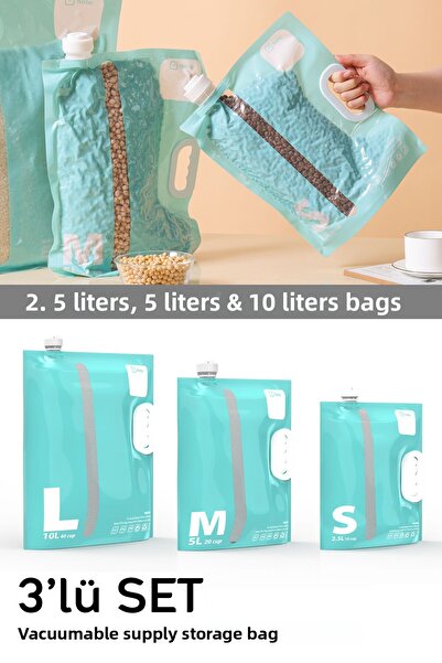 Meleni Home 3 Pack Vacuum Food Storage Bags - Green with Airtight Handles