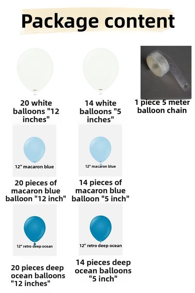 MODAT White* Macaron Blue* Deep Ocean 100 Pieces Balloon Set
