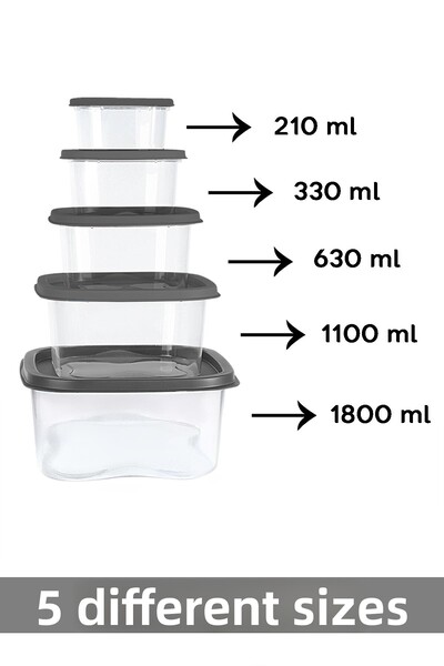 Meleni Home Anthracite Food Storage Set of 20 - Suitable for Microwave, Deep Freezer