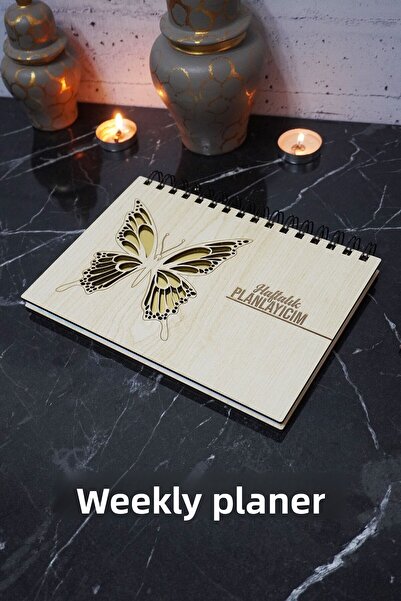 markcat دفتر الخطة الخشبي على شكل فراشة - جدول زمني غير مؤرخ - مخطط أسبوعي - ...