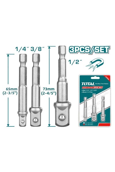 TOTAL Bits Socket Adapter S2 Steel 1/4 3/8 1/2 Measures 3 Pcs