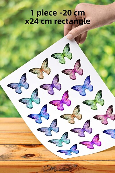 Atölye7Tasarım الفراشات الملونة A4 زخرفة صالحة للأكل كعكة كوكي السكر العجين و...