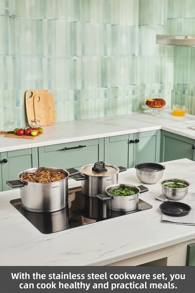 Karaca Aşiyan 10 Piece Foldable Steel Cookware Set with Handles Storage Cover