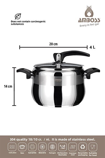 Amboss Laren Amber 4 Pieces - 4 Lt Flat Pot, 26 cm Steel Lid and Pressure