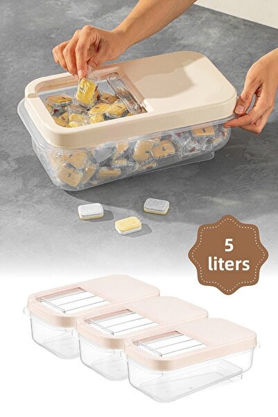 Şahane Pazar 3 Pieces 5 Liter Multibox Storage Container Box Sliding Lid - Beige Fma007641