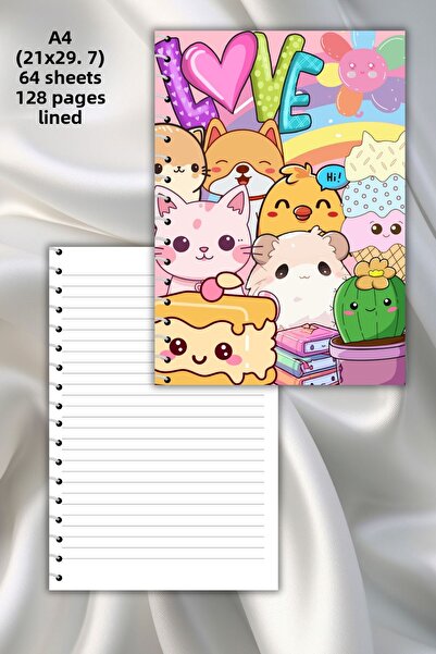daily notebook دفتر ملاحظات مدرسي مقاس A4 مخطط من Kawaii Friends - 64 ورقة (2...