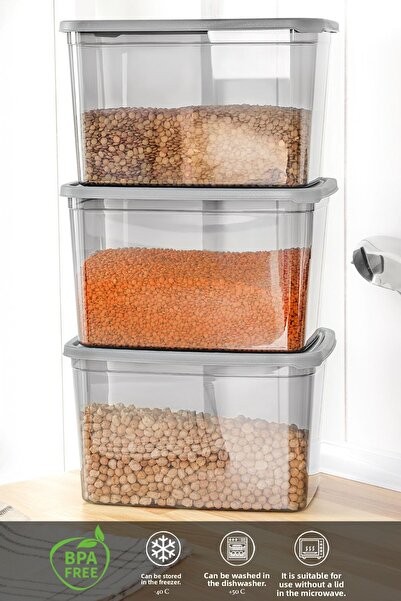 Meleni Home 8 Deep Food Storage Containers with Labels - Large Size Flour Pulses Container Food Box Anthracite 5300 ml