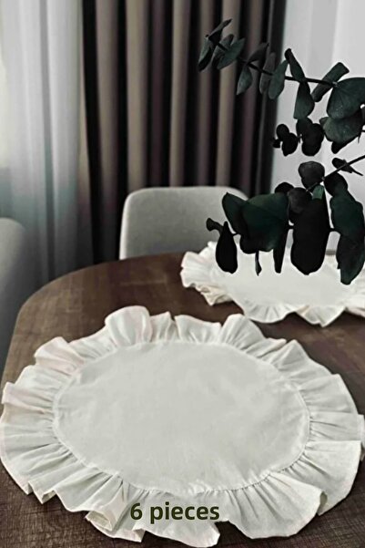 KAMİZ Frilly Linen Runner & 6-Piece Frilly Supla Set - 7 Piece Dowry Set