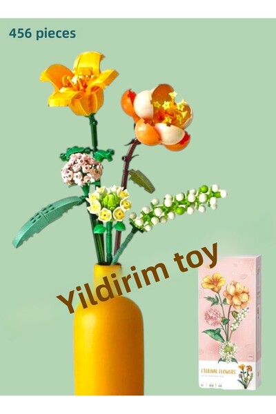 YILDIRIM OYUNCAK كتلة بناء صغيرة قابلة للبناء هدية احتفالية مكونة من 456 قطعة - مجموعة باقة زهور مزخرفة