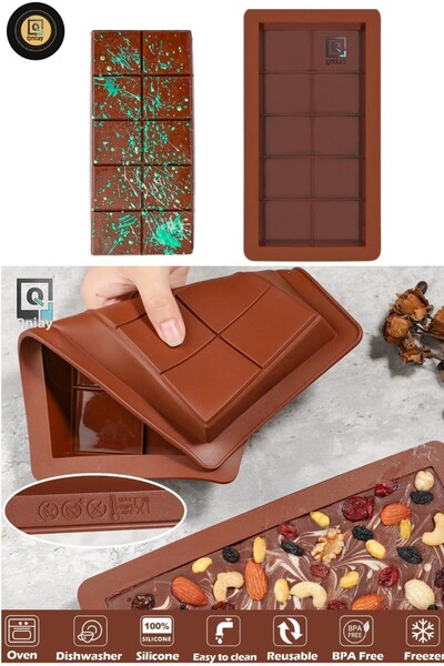QNİAY Dubai Chocolate 10 Compartment Mold Silicone Chocolate Mold 1 Piece Chef Presentation Home Cafe Chocolate Making