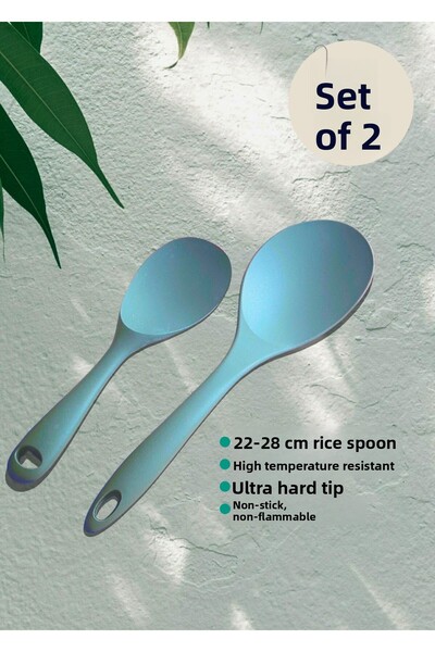 BRE HOME Ultra Hard Tip Gray Silicone Rice Spoon Set – Fireproof Non-Stick 2 Sizes (22 cm & 28 cm)