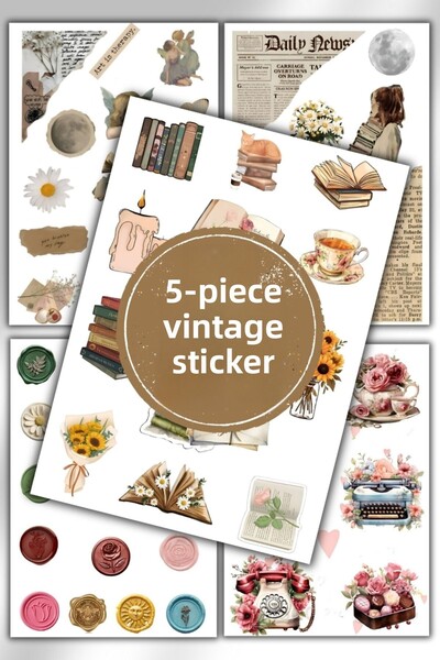 birikiyedi مجموعة ملصقات مخططة ذات طابع عتيق مكونة من 5 قطع، الأكثر شعبية والأكثر شهرة، مناسبة للمفكرات واليوميات ودفاتر الملاحظات