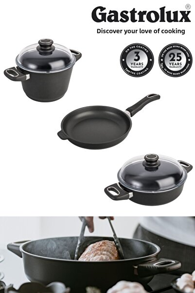 GASTROLUX طقم أواني طهي 5 قطع 20 سم وعاء عميق 24 سم وعاء أساسي 24 سم مقلاة