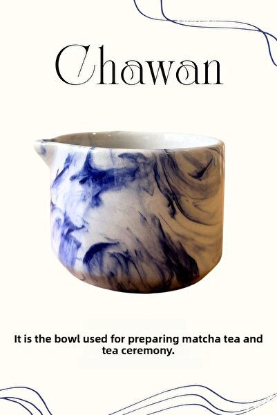 Mim and More Blue Marble Patterned Ceramic Matcha Set