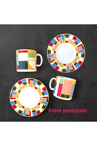 porselenden Macha Premium Porcelain 4 Piece Coffee Cup Set for 2 People 90 ml Navy Blue Special Design