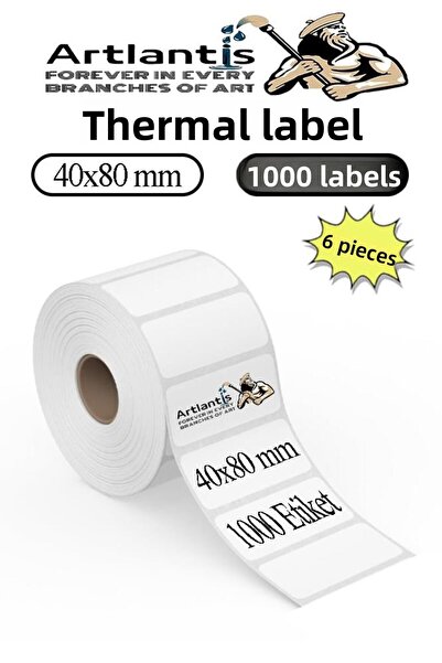 Artlantis 40X80 mm Barcode Label Adhesive 6 Pieces Roll Label Thermal Barcode...
