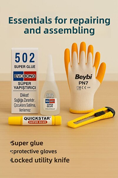 Metler مجموعة الإصلاح والتركيب |   لاصق فائق + قفازات واقية + سكين نموذجي قاب...