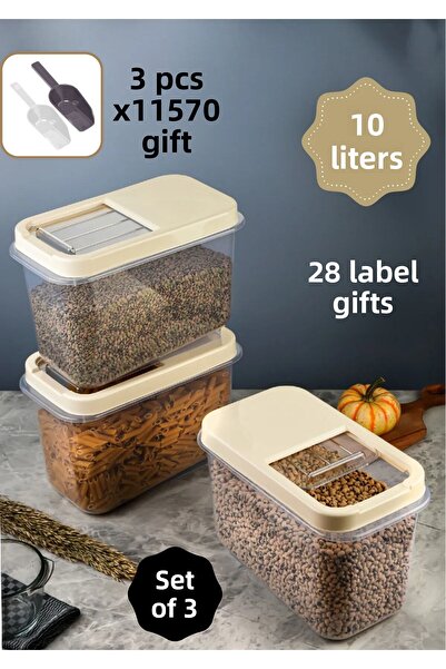 Alamut Home Multibox 10 Lt Multi-Purpose Food Container with Easy Sliding Lid, Pulses and etc. Storage Container 3 Pieces of Detergent