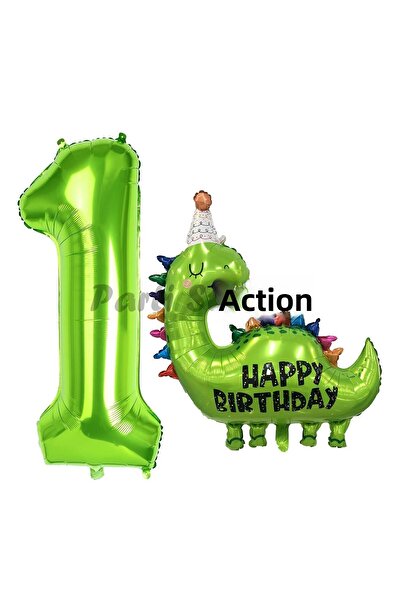 Parti Station مجموعة بالونات الديناصورات لعمر سنة واحدة - شخصية خضراء، مفهوم ...