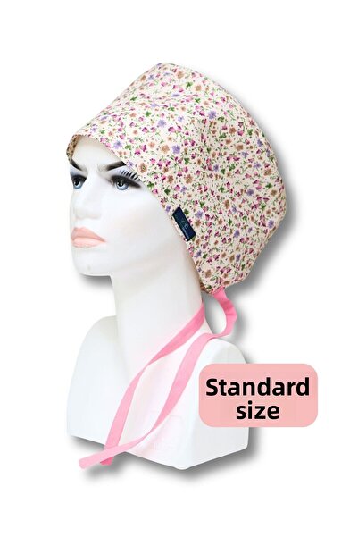 doktorbonem Șapcă chirurgicală standard, cremă, cu model floral crocant, șapcă pentru medic, asistentă, îngrijitor medical