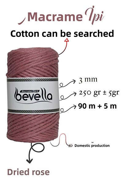 Bevella Macrame Cord Σκάνδαλο Μακραμέ 3mm Μονό Περιστρεφόμενο Σκάνδαλο Βαμβακερό Μακραμέ Σκάνδαλο Dusty Rose